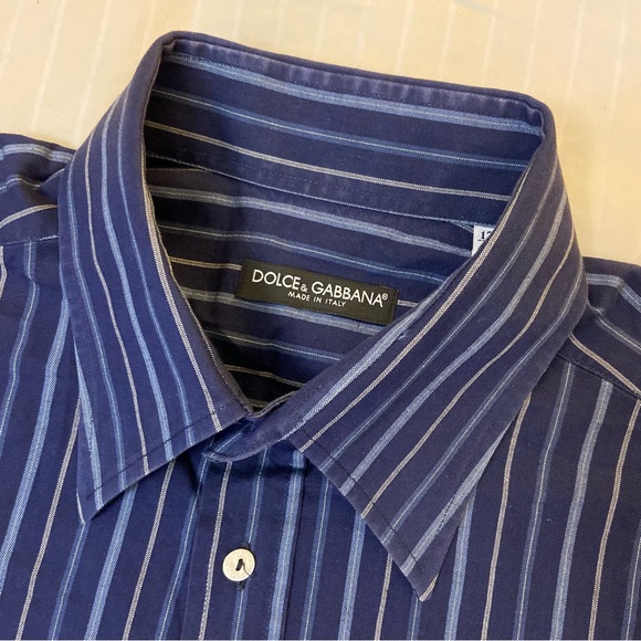 Dolce & Gabbana navy blue striped long sleeve collared dress shirt sz L 👔 - Picture 4 of 14